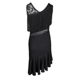Max Latin Tassel Dance Dress Fringe Stage Performance Costume Dancewear L Black