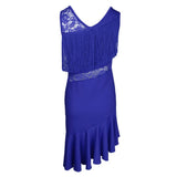 Max Latin Tassel Dance Dress Fringe Stage Performance Costume Dancewear L Blue