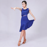 Max Latin Tassel Dance Dress Fringe Stage Performance Costume Dancewear L Blue