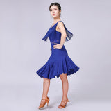 Max Latin Tassel Dance Dress Fringe Stage Performance Costume Dancewear L Blue