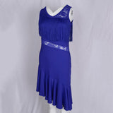 Max Latin Tassel Dance Dress Fringe Stage Performance Costume Dancewear L Blue