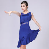 Max Latin Tassel Dance Dress Fringe Stage Performance Costume Dancewear L Blue