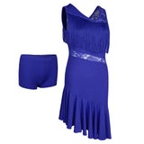 Max Latin Tassel Dance Dress Fringe Stage Performance Costume Dancewear L Blue