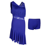 Max Latin Tassel Dance Dress Fringe Stage Performance Costume Dancewear L Blue