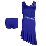 Max Latin Tassel Dance Dress Fringe Stage Performance Costume Dancewear L Blue