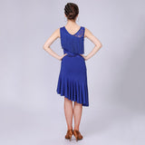 Max Latin Tassel Dance Dress Fringe Stage Performance Costume Dancewear L Blue