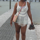 Max Womens Lace Crochet Hollow Out Beach Short Dress Swimwear Cover Up M White