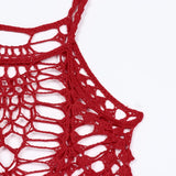 Max Women Crochet Lace Bikini Swimsuit Cover Up Hollow Out Beach Dress Red M
