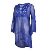 Max Womens Summer Beach Cover Up Bikini Cover Up Hollow Out Swimwear M Blue