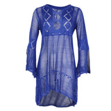 Max Womens Summer Beach Cover Up Bikini Cover Up Hollow Out Swimwear M Blue