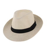 Men Women Straw Panama Hat Fedora Trilby Cap Sombrero Sunhat Wide Brim Khaki