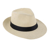 Men Women Straw Panama Hat Fedora Trilby Cap Sombrero Sunhat Wide Brim Beige