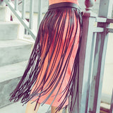 Max Women Punk Fringed Skirt PU Leather Tassels Long Dress Orange-Gold Buckle
