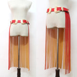 Max Women Punk Fringed Skirt PU Leather Tassels Long Dress Orange-Gold Buckle