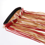Max Women Punk Fringed Skirt PU Leather Tassels Long Dress Orange-Gold Buckle