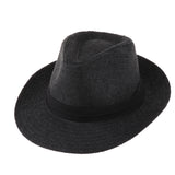 Men Women Straw Panama Hat Fedora Trilby Cap Sombrero Sunhat Wide Brim Black