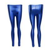 Women Faux Leather Leggings Wet Look Metallic Stretch Pants Sapphire Blue