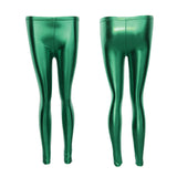 Women Faux Leather Leggings Wet Look Metallic Stretch Pants Green