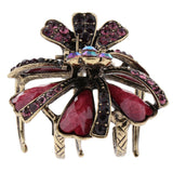 Vintage Rhinestone Crystal Flower Hair Claws Hair Clips Hairpin Wine red