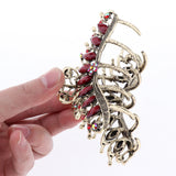 Max Women Large Hair Claw Jaw Clip Metal Rhinestones Crystal Hairpin Red
