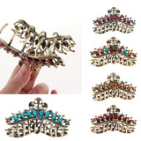 Max Women Large Hair Claw Jaw Clip Metal Rhinestones Crystal Hairpin Red