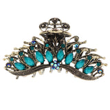 Max Women Large Hair Claw Jaw Clip Metal Rhinestones Crystal Hairpin Blue