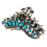 Max Women Large Hair Claw Jaw Clip Metal Rhinestones Crystal Hairpin Blue