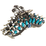 Max Women Large Hair Claw Jaw Clip Metal Rhinestones Crystal Hairpin Blue