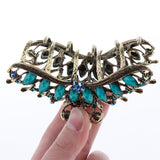 Max Women Large Hair Claw Jaw Clip Metal Rhinestones Crystal Hairpin Blue