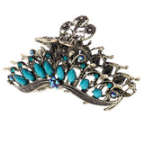 Max Women Large Hair Claw Jaw Clip Metal Rhinestones Crystal Hairpin Blue