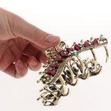 Max Women Large Hair Claw Jaw Clip Metal Rhinestones Crystal Hairpin Purple