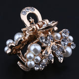 Max Women Metal Vintage Flower Hair Claw Clamps Crystal Hair Clip Hairpin White Leaf