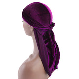 Men Lady Velvet Bandana Durag Headwear Silk Pirate Cap Wrap Hat Purple