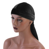 Men Lady Velvet Bandana Durag Headwear Silk Pirate Cap Wrap Hat Black