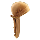 Men Lady Velvet Bandana Durag Headwear Silk Pirate Cap Wrap Hat Khaki