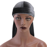 Men Lady Velvet Bandana Durag Headwear Silk Pirate Cap Wrap Hat Grey