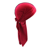 Men Lady Velvet Bandana Durag Headwear Silk Pirate Cap Wrap Hat Wine red