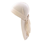 Men Lady Velvet Bandana Durag Headwear Silk Pirate Cap Wrap Hat Beige