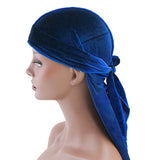 Men Lady Velvet Bandana Durag Headwear Silk Pirate Cap Wrap Hat Royal blue