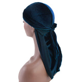 Men Lady Velvet Bandana Durag Headwear Silk Pirate Cap Wrap Hat Peacock blue