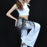 Belly Triangle Dance Hip Scarf Wrap Waistband Skirt Sequin Tassel Dancewear Black+Gold