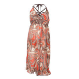 Maxbell Women 3 Piece Swimsuit Floral Bikini + Halter Beachwear Long Dress XL Orange
