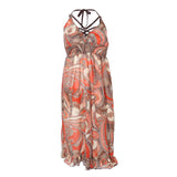 Maxbell Women 3 Piece Swimsuit Floral Bikini + Halter Beachwear Long Dress XL Orange