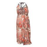 Maxbell Women 3 Piece Swimsuit Floral Bikini + Halter Beachwear Long Dress XL Orange