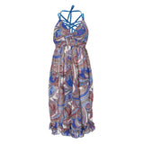 Maxbell Women 3 Piece Swimsuit Floral Bikini + Halter Beachwear Long Dress M Blue