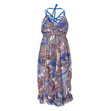 Maxbell Women 3 Piece Swimsuit Floral Bikini + Halter Beachwear Long Dress M Blue
