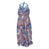 Maxbell Women 3 Piece Swimsuit Floral Bikini + Halter Beachwear Long Dress M Blue