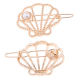 Metal Shell Shaped Pearl Rhinestone Hair Clip Hairpin Barrette Golden