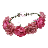 Boho Girls Floral Crown Headband Hair Garland Wedding Headpiece Dark Pink