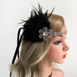 1920s Flapper Headpiece Roaring 20s Great Gatsby Feather Headband Black